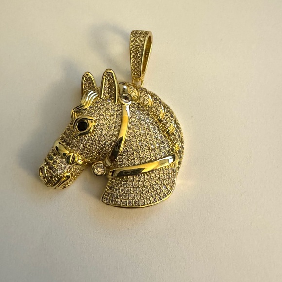 Gold Horse Head Pendant with CZ Crystals